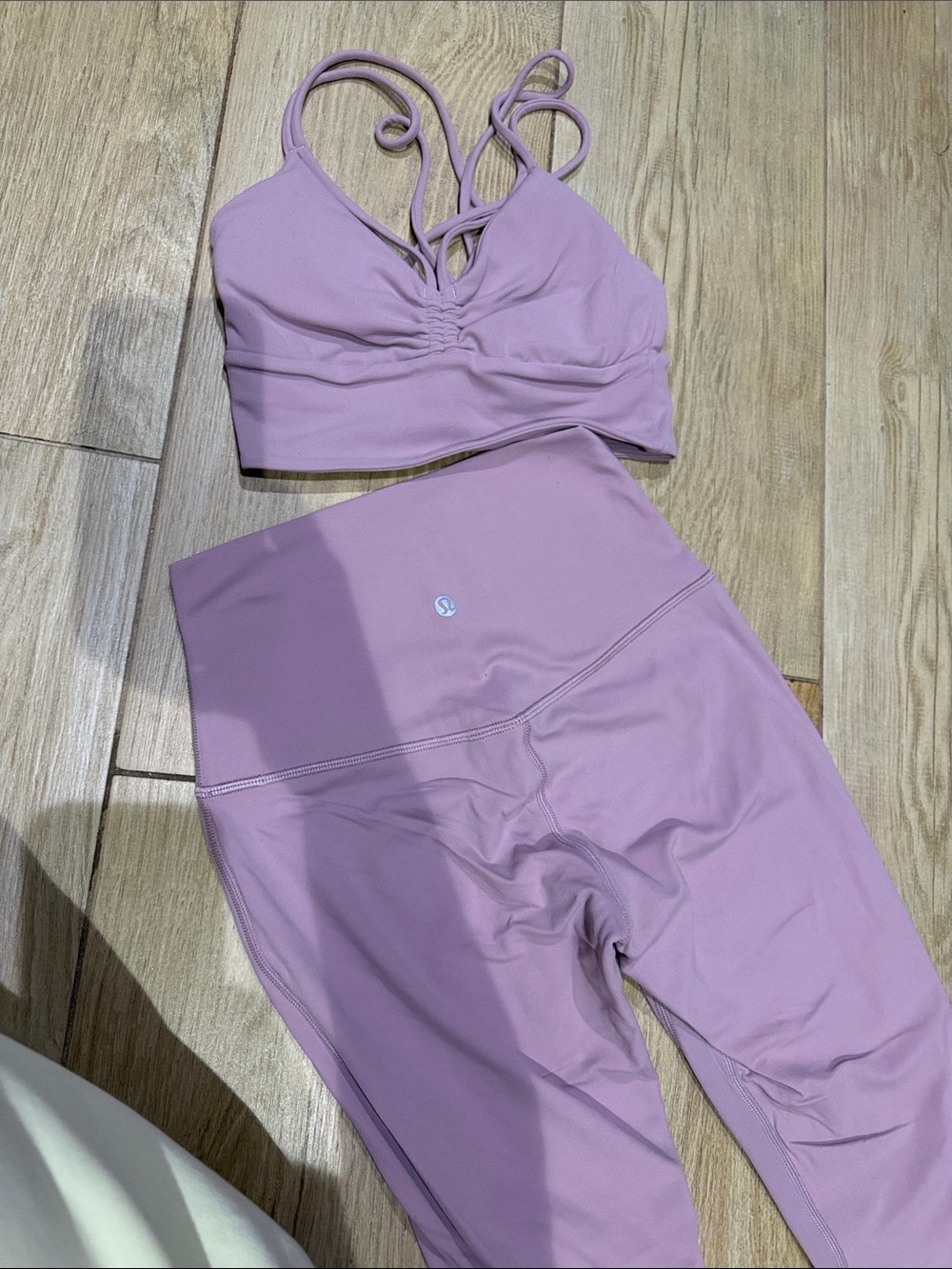lululemon athletica Dusty Lilac Strappy Sports Bra & High-Rise Leggings Set